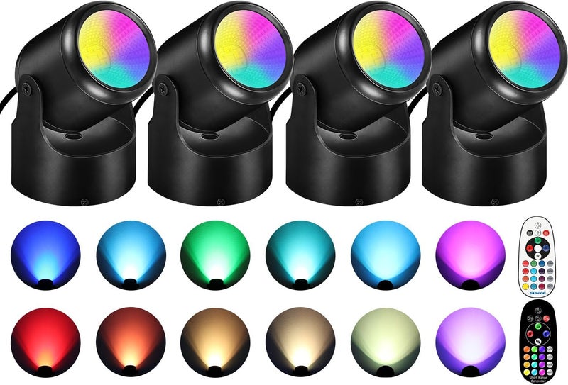 URTOM 6W RGBW Up Lights Indoor Christmas Spotlight Indoor LED Color Changing Uplighting Indoor with Remote 120V Spot Lights Indoor Plug in Floor Spotlight Indoor for Plant Picture Party, 4 Pack - Image 1